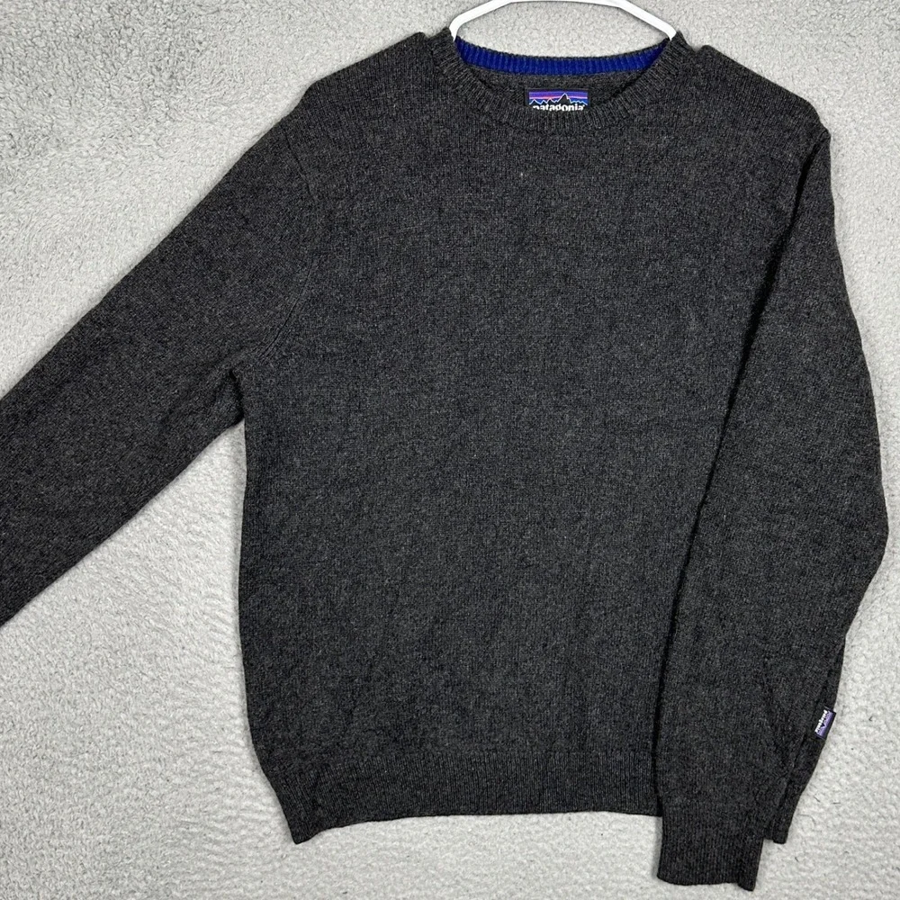 Patagonia Sweater Mens Medium Crew Neck Charcoal Grey Knit Cashmere Wool Blend